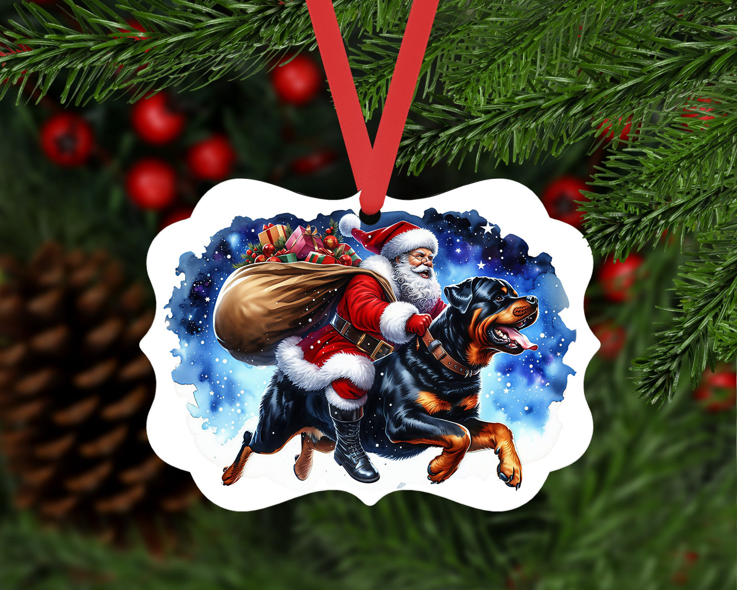 Santa and His Rottweiler Dog Christmas Ornament
