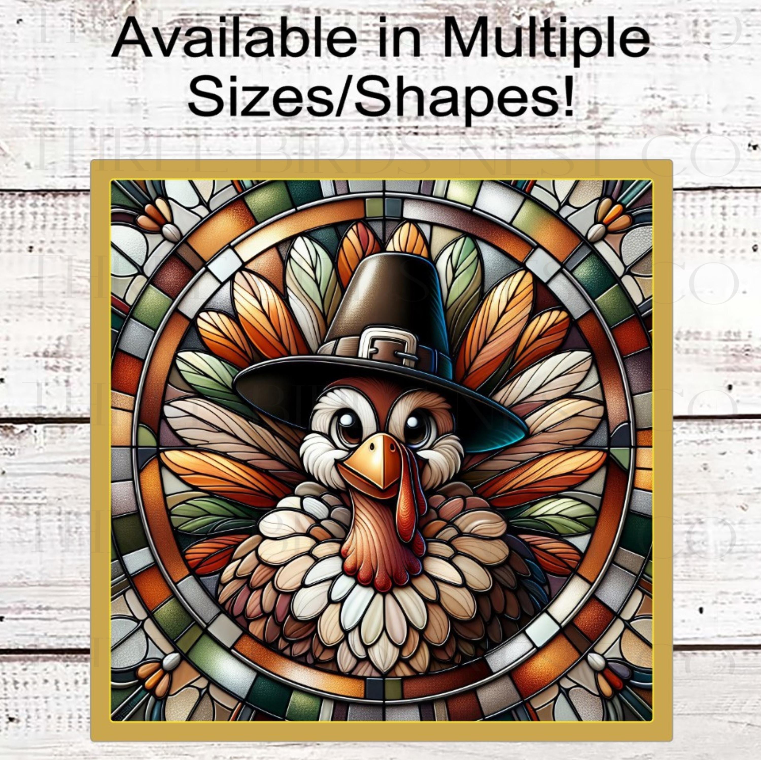 Thanksgiving Turkey Wreath Sign, Faux Stained Glass
