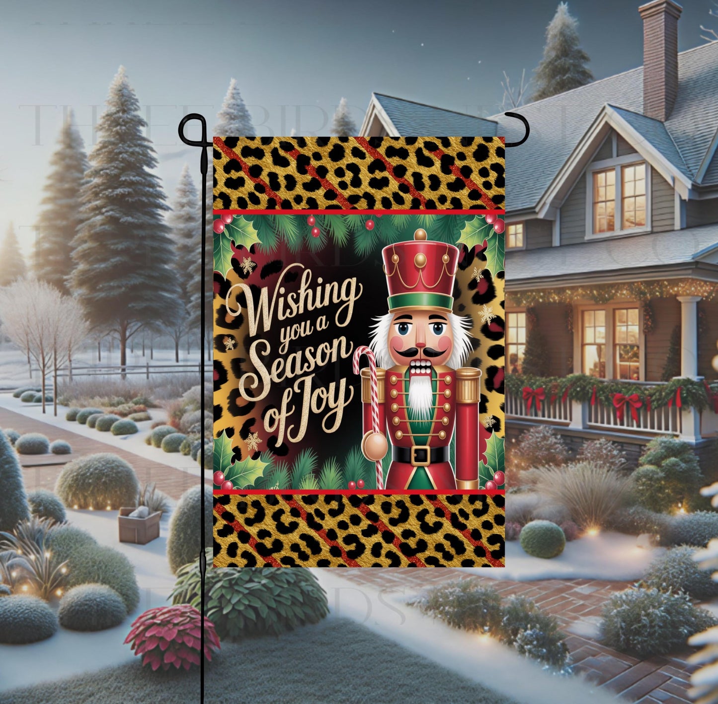 Christmas Double-Sided Garden Flag, Nutcracker Lover, Leopard Print, Season of Joy