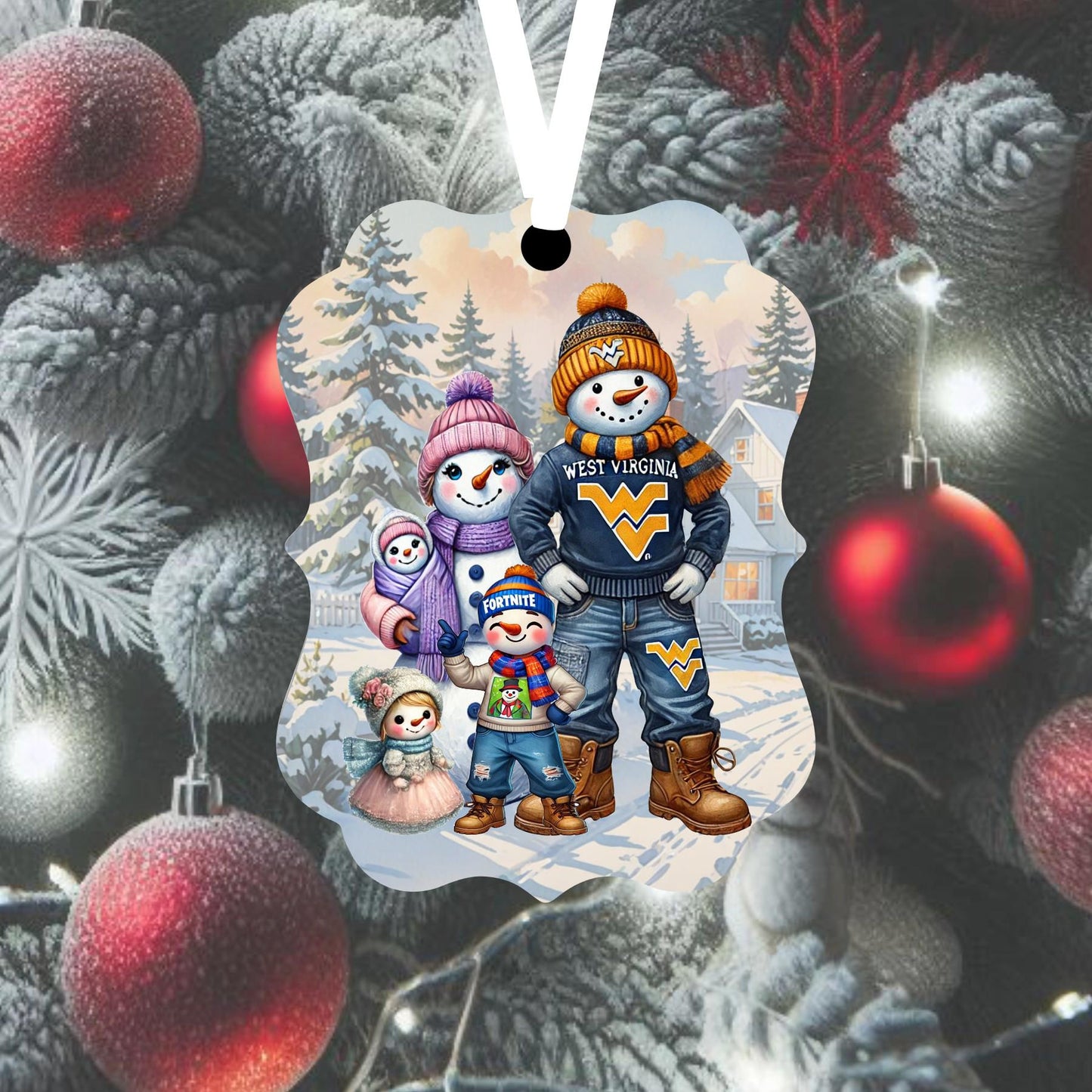 Custom Snowman Family Christmas Ornament, Double-Sided Metal Ornament- ORN214