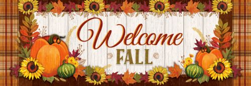 Welcome Fall Pumpkins and Sunflowers on Plaid- PVC All Weather Sign