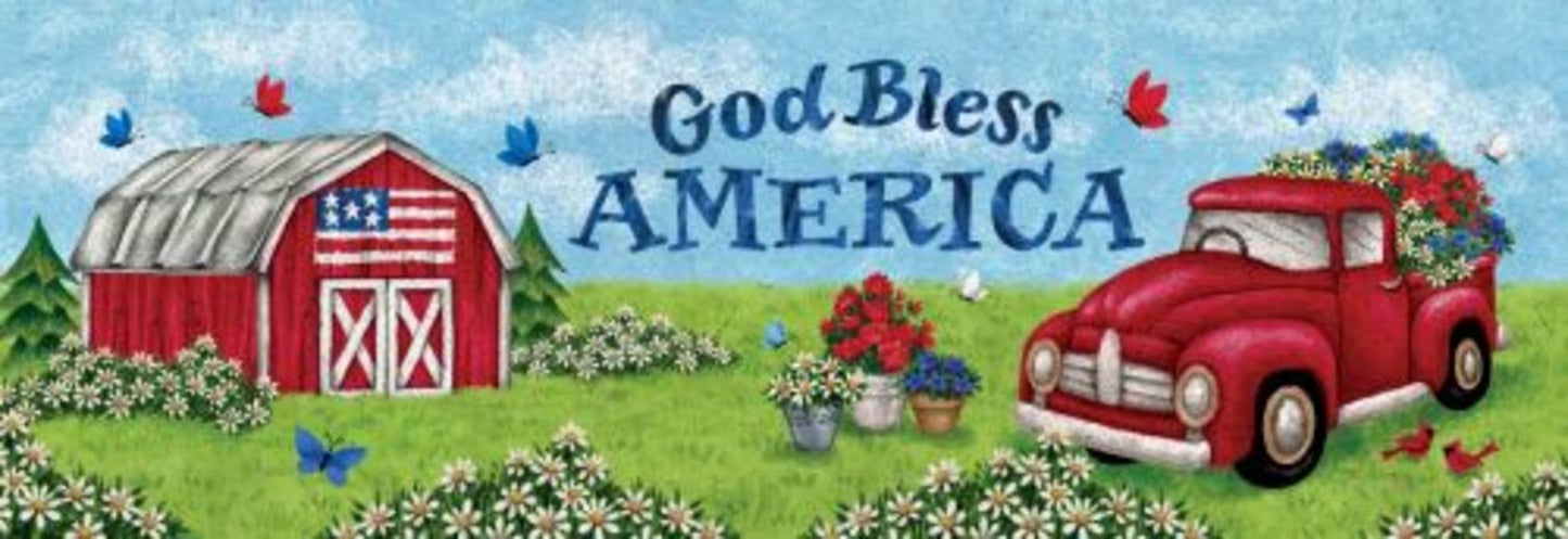 God Bless America Red Truck and Barn- PVC All Weather Sign