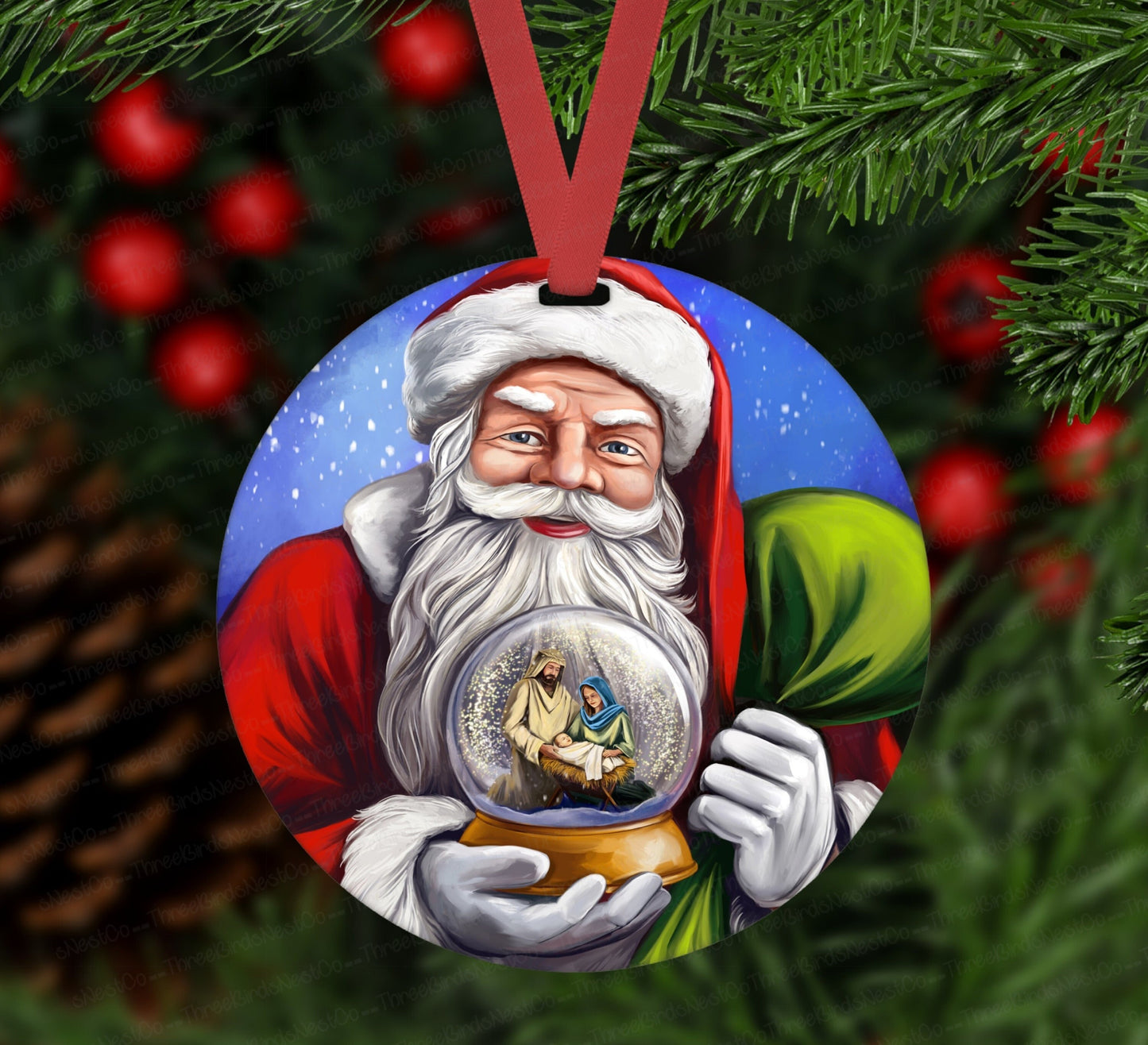 Christmas Ornament - Nativity Ornament - Jesus is the Reason - Santa Claus Ornament - Double Sided Ornament - Metal Ornament - ORN16