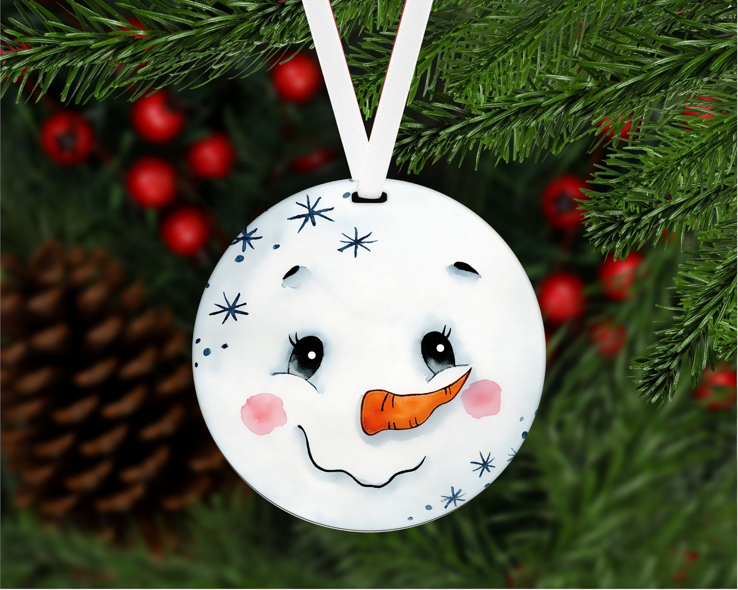 Christmas Ornament - Snowman Face - Let it Snow - Snowflake Ornament - Merry Christmas - Double Sided Ornament - Metal Ornament - ORN27