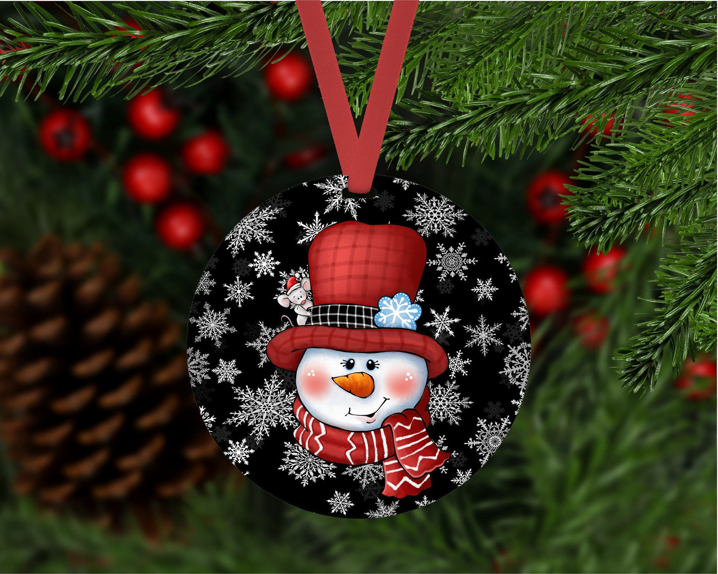 Christmas Ornament - Snowman Face - Let it Snow - Snowflake Ornament - Winter Welcome - Double Sided Ornament - Metal Ornament - ORN33