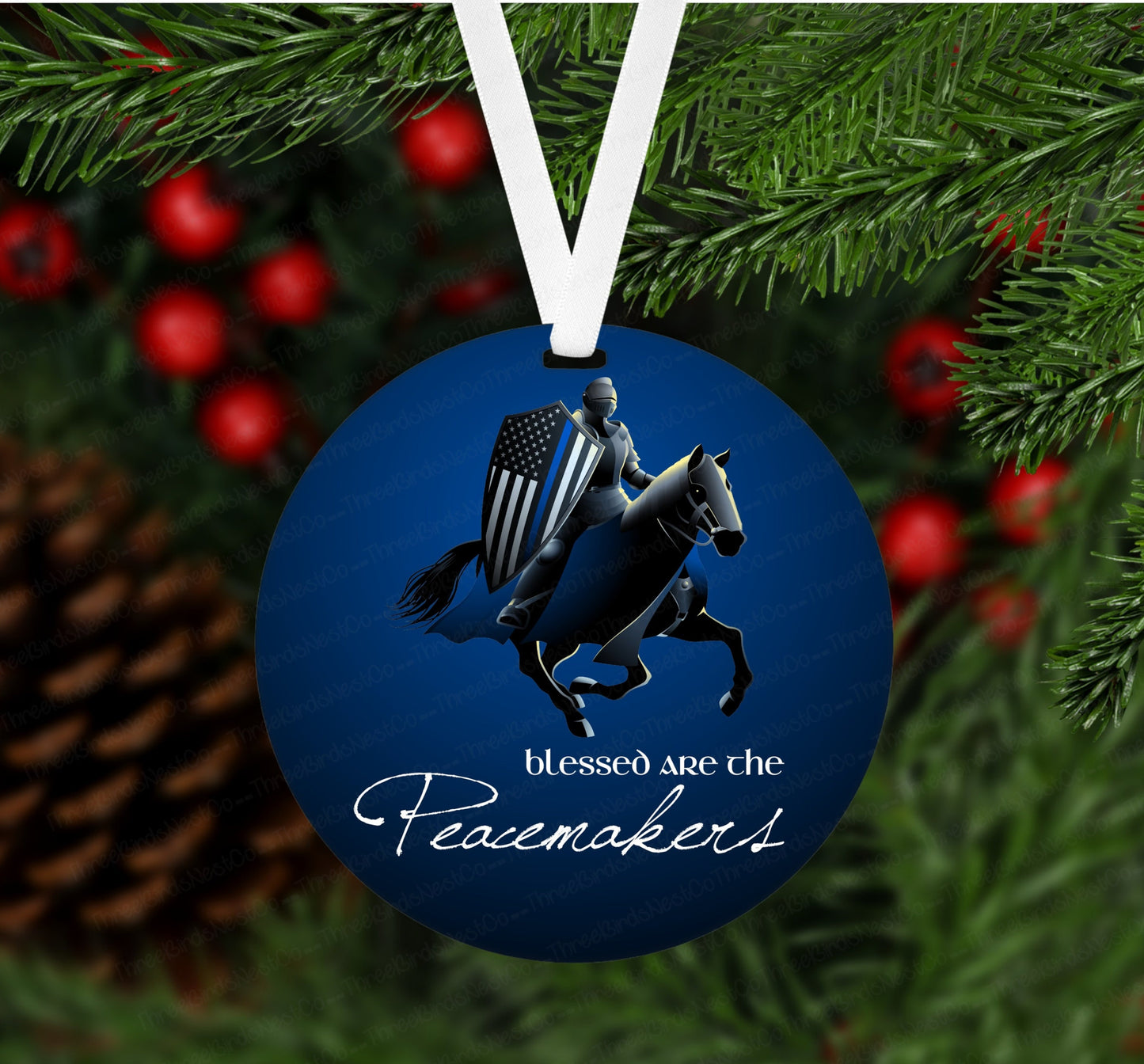 Christmas Ornament - Police Ornament - Police Gifts - Thin Blue Line - Double Sided Ornament - Metal Ornament - ORN54