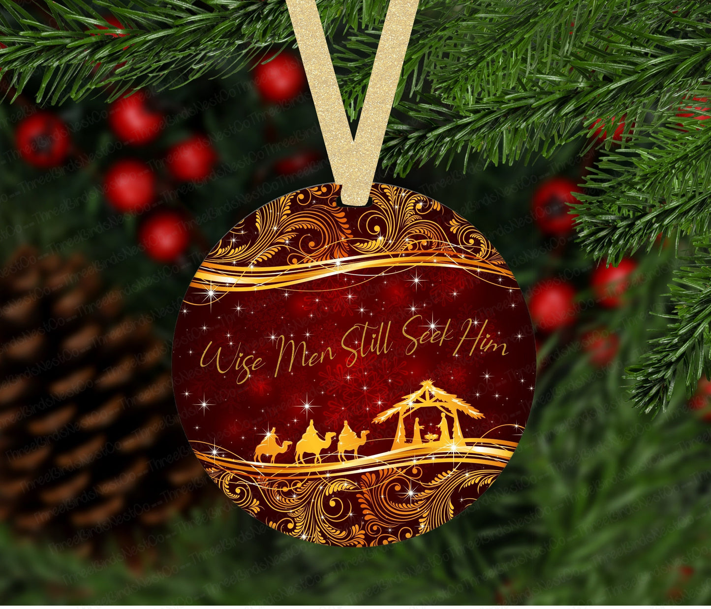 Nativity Ornament - Wise Men Still Seek Him - Jesus is the Reason - Christmas Ornament - Double Sided Ornament - Metal Ornament- ORN67