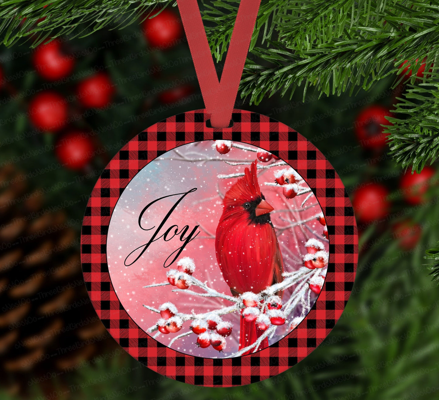 Christmas Ornament - Memorial Ornament - Cardinal Ornament - Winter Cardinal - Double Sided Ornament - Metal Ornament - ORN13