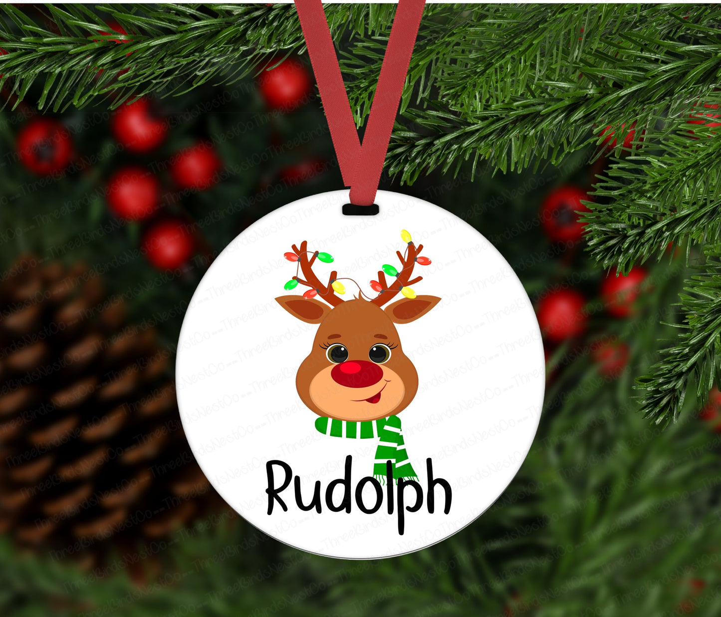 Merry Christmas Ornament - Santas Reindeer Ornament Set - Double Sided Ornament - Metal Ornament- ORN78