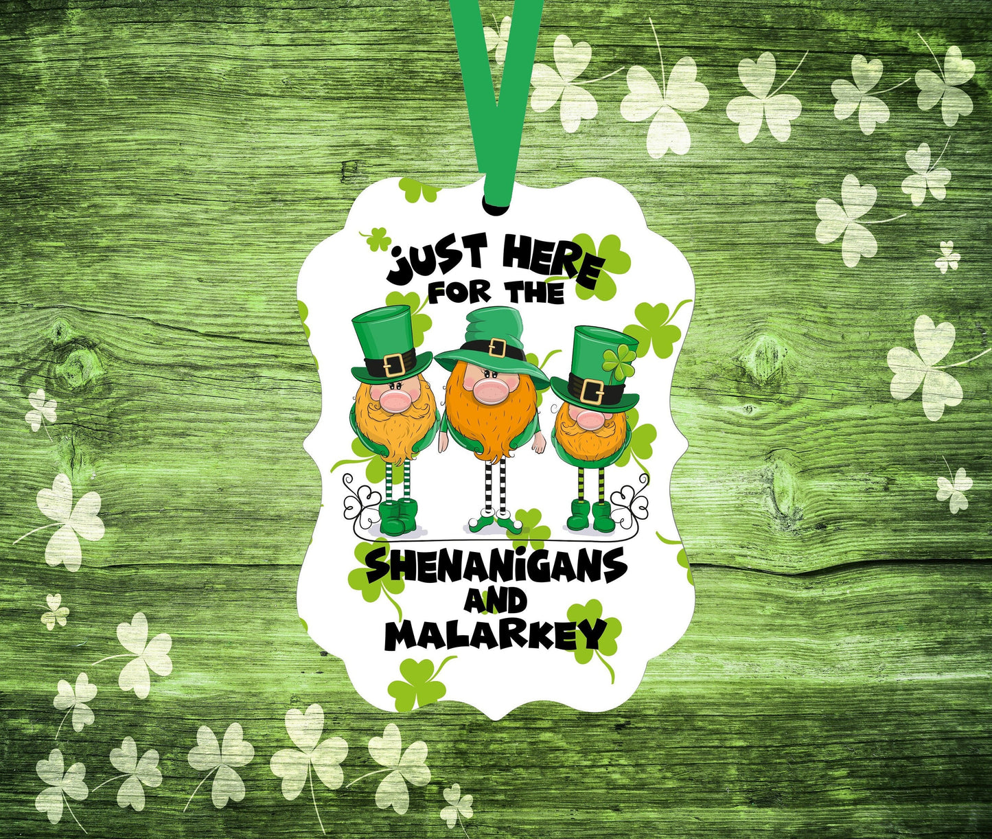 St Patricks Day Ornament - Leprechaun Gnome Ornament - Shamrock Ornament - Spring Ornament - Double Sided Ornament - Metal Ornament - ORN121