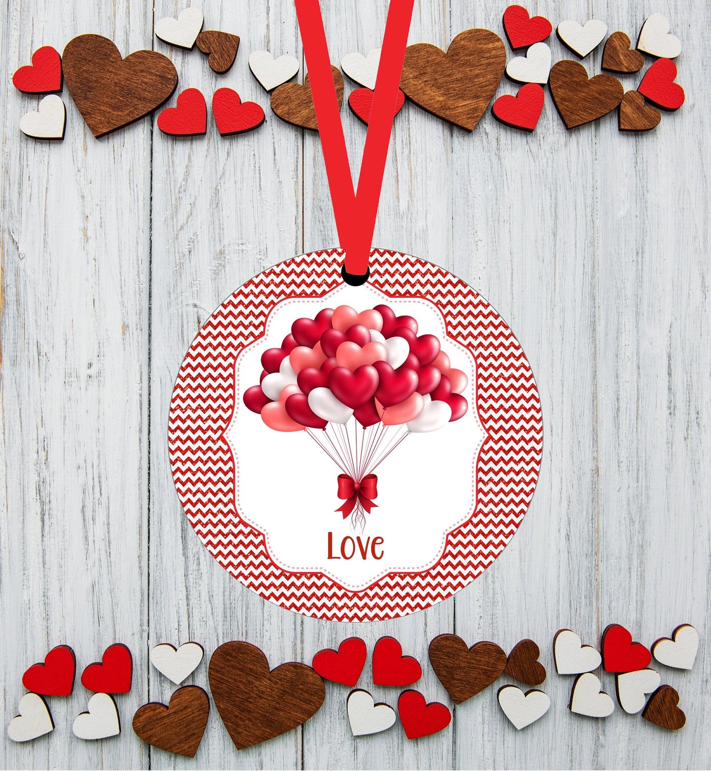 Valentines Day Ornament - Valentines Balloons - Love Ornament - Spring Ornament - Double Sided Ornament - Metal Ornament - ORN127