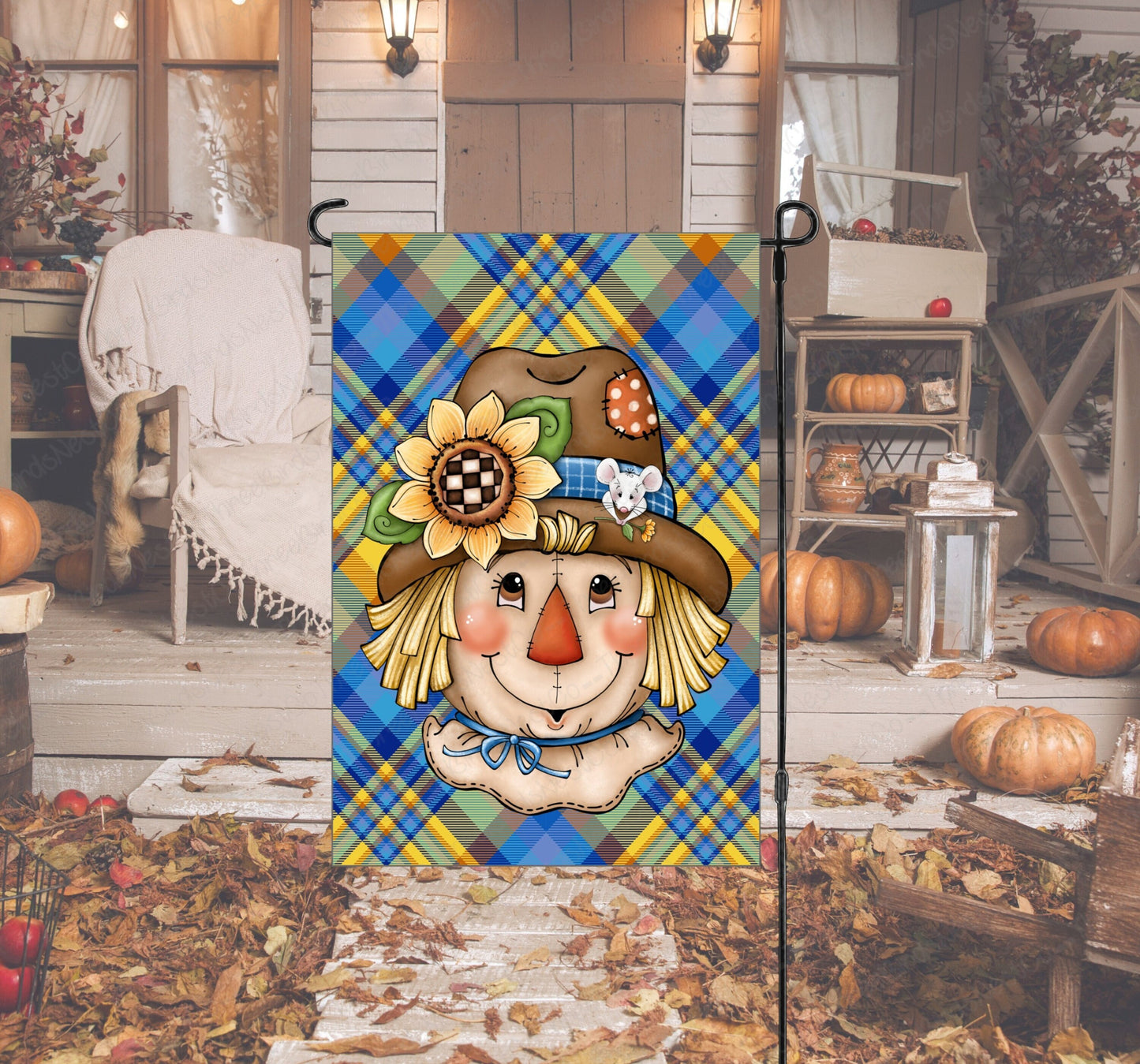 Fall Sunflower Scarecrow Double Sided Autumn Garden Flag - Visit www.ThreeBirdsNestCo.com for 20% Off