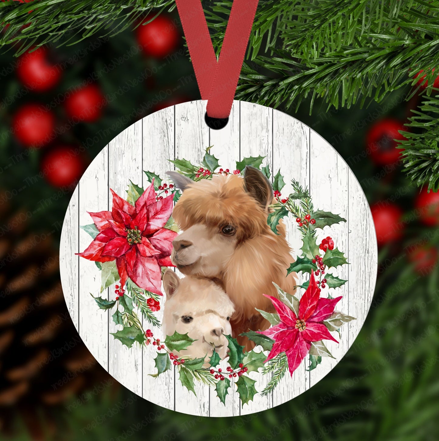 Christmas Alpaca Farm Ornament - Metal Ornament - Double Sided Ornament -ORN139