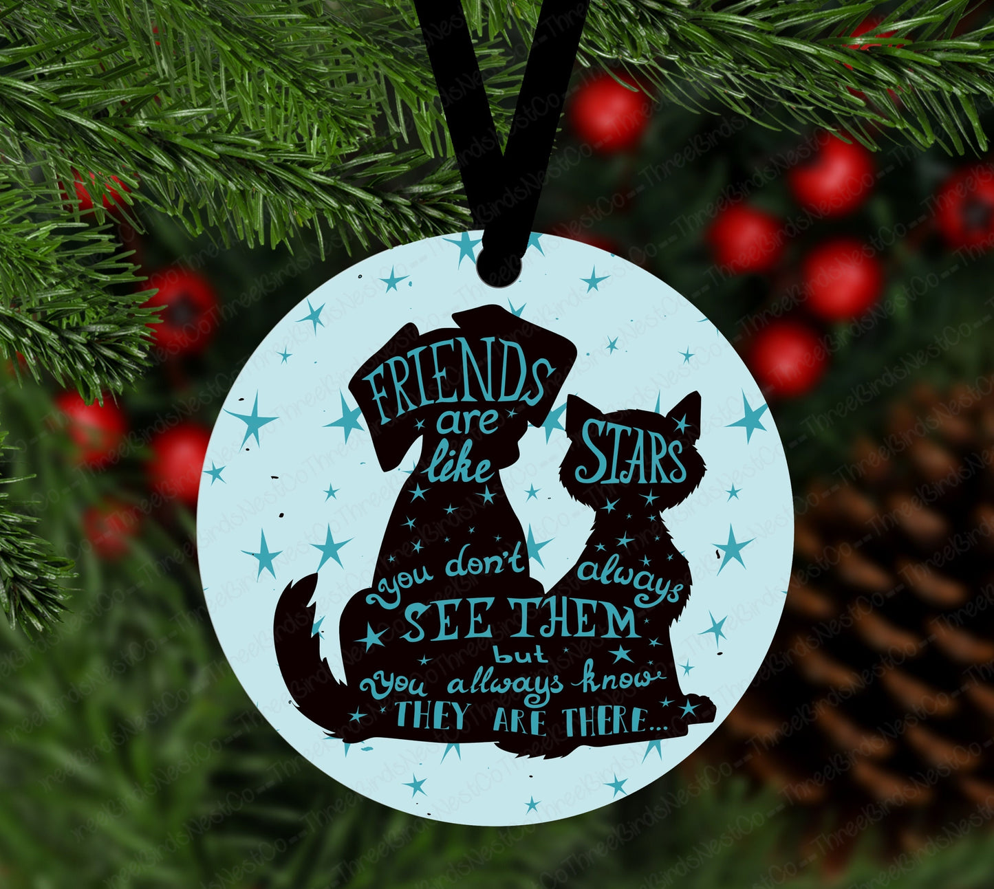 Friends Are Like Stars Cat and Dog Double Sided Ornament - Metal Ornament - ORN154