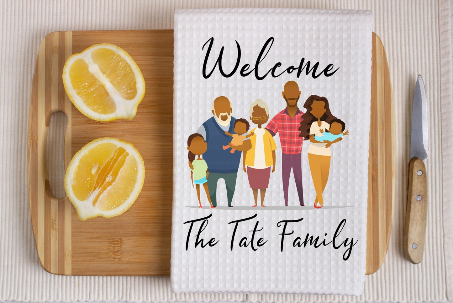 Custom African American Family Towel - Housewarming Wedding Gift - www.ThreeBirdsNestCo.com