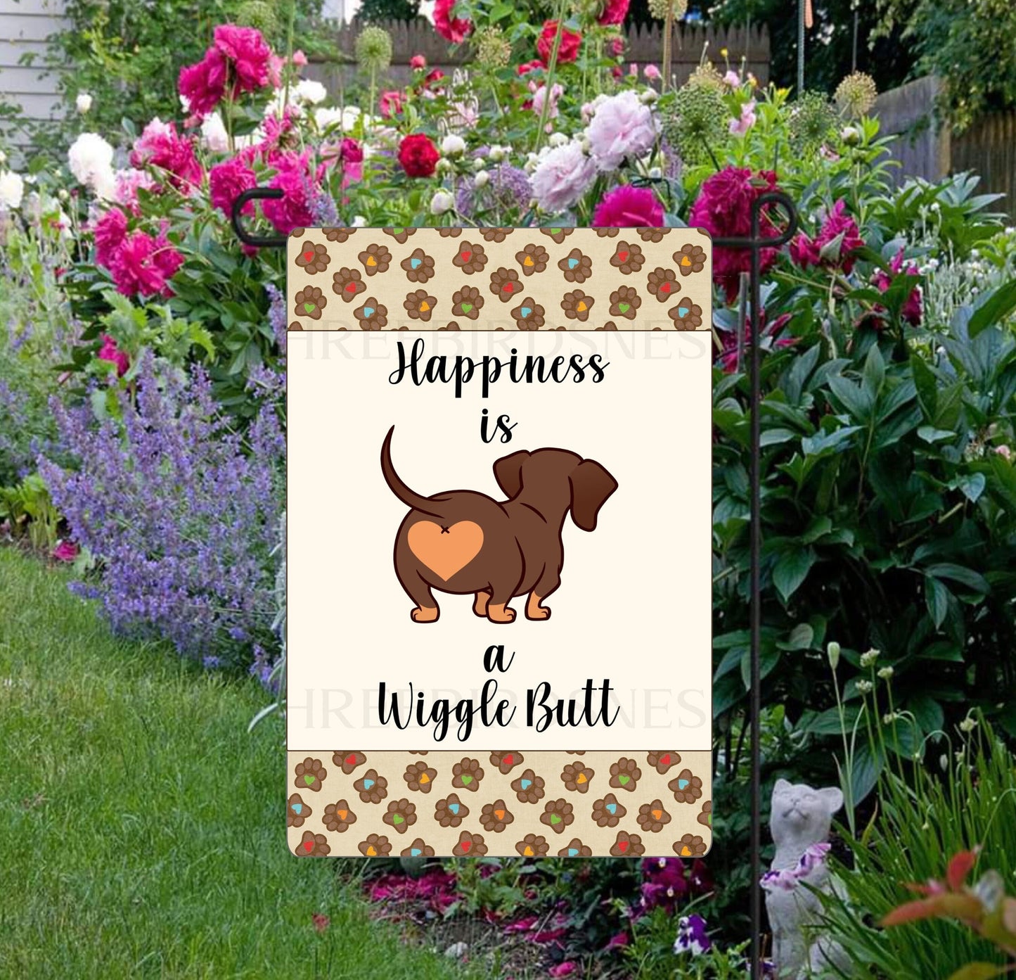 Happiness is a Wiggle Butt Dachshund Dog Double Sided Garden Flag
