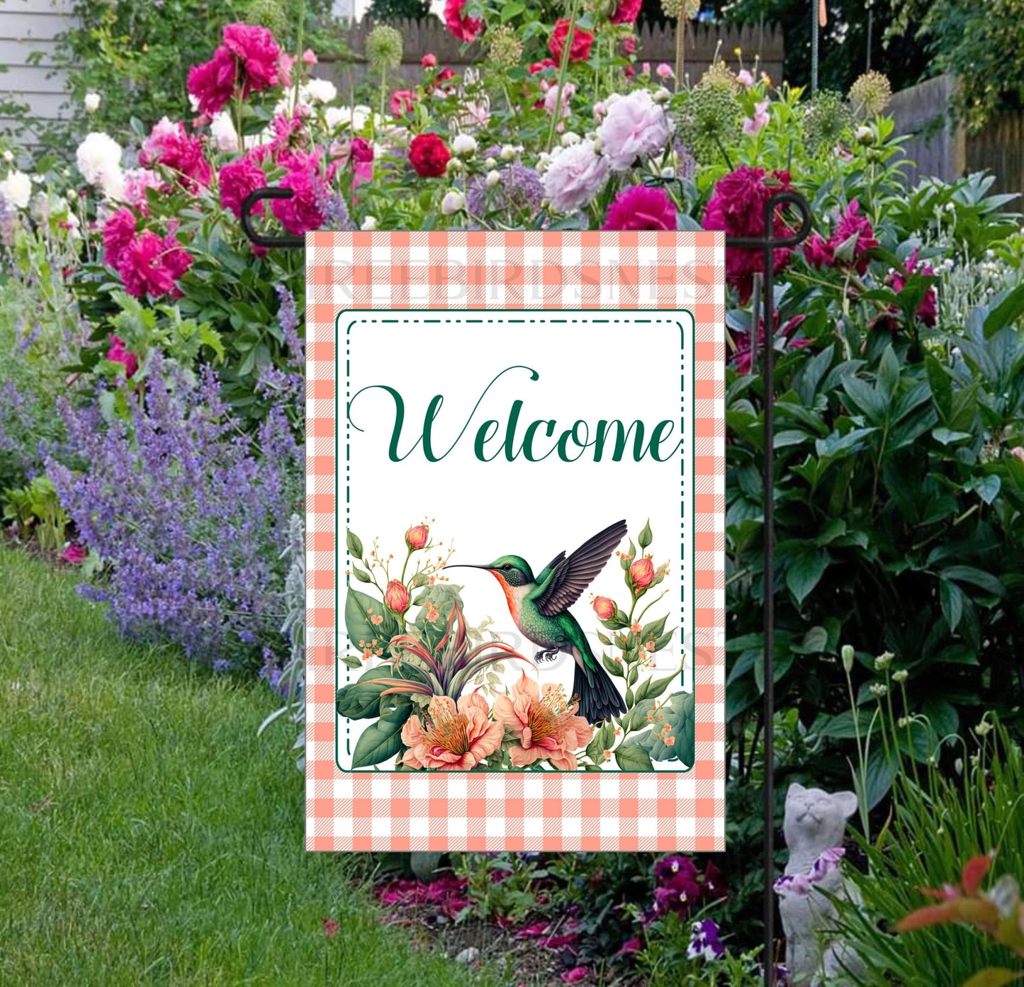 Floral Hummingbird Double Sided Welcome Garden Flag