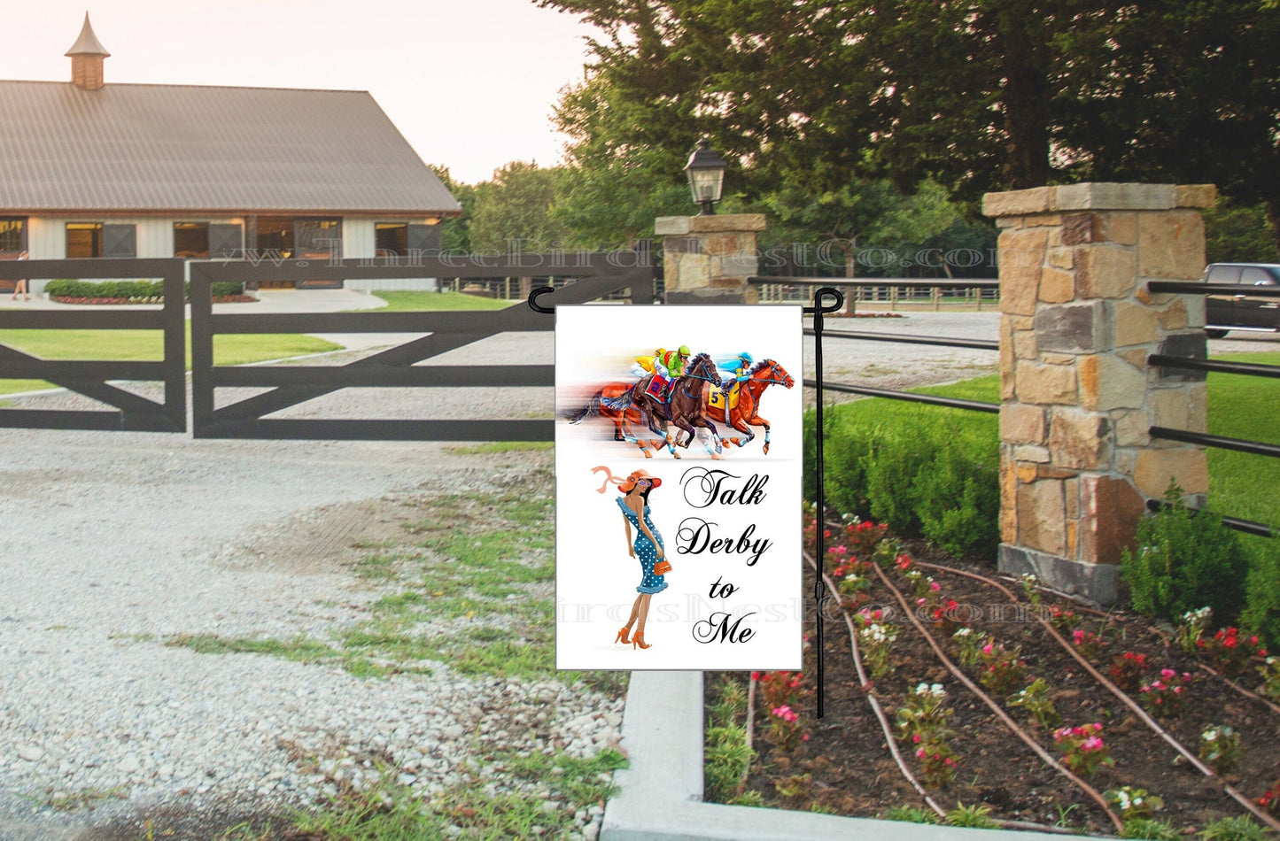 Talk Derby to Me Kentucky Derby Horse Racing Double Sided Garden Flag