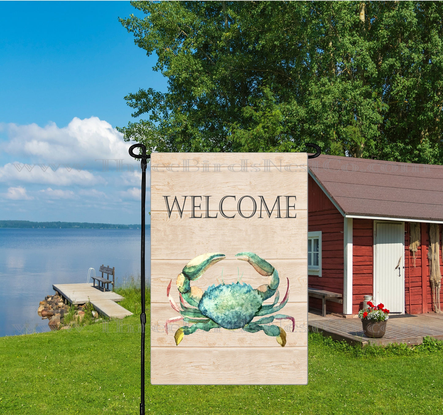 Blue Crab Welcome Nautical Double-Sided Garden Flag