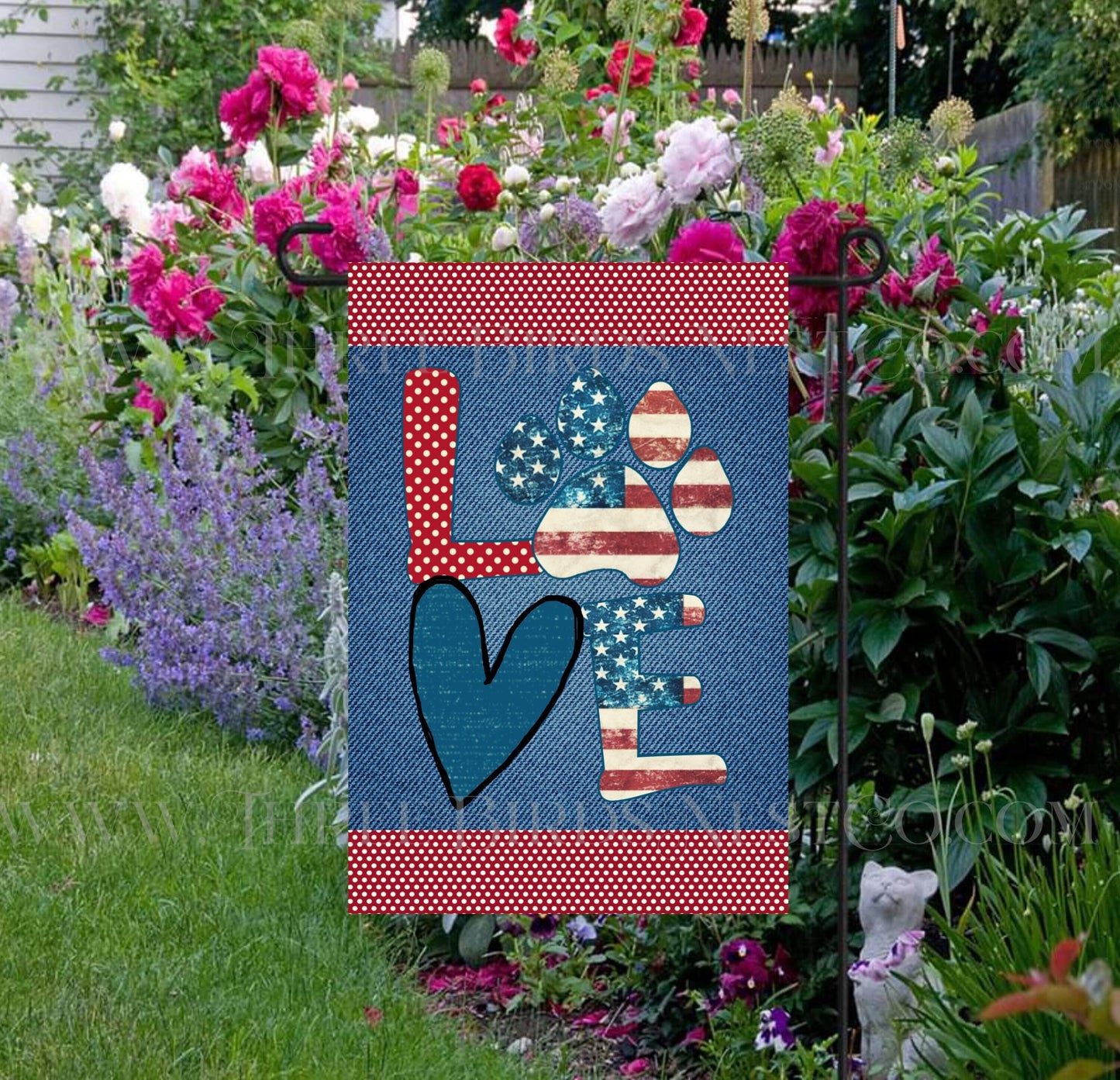 Dog Love Patriotic Paw Print Double Sided Garden Flag - American Flag