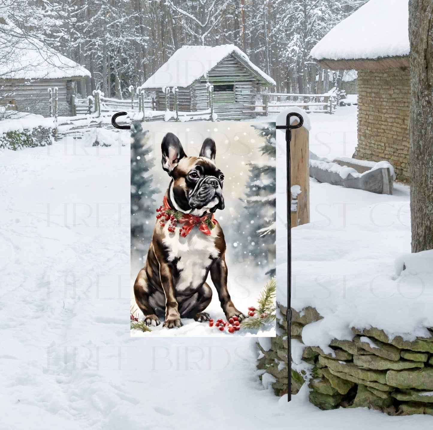 French Bulldog Double Sided Garden Flag - Frenchie Decor - Winter Garden Flag - Christmas Decor - Dog Flag