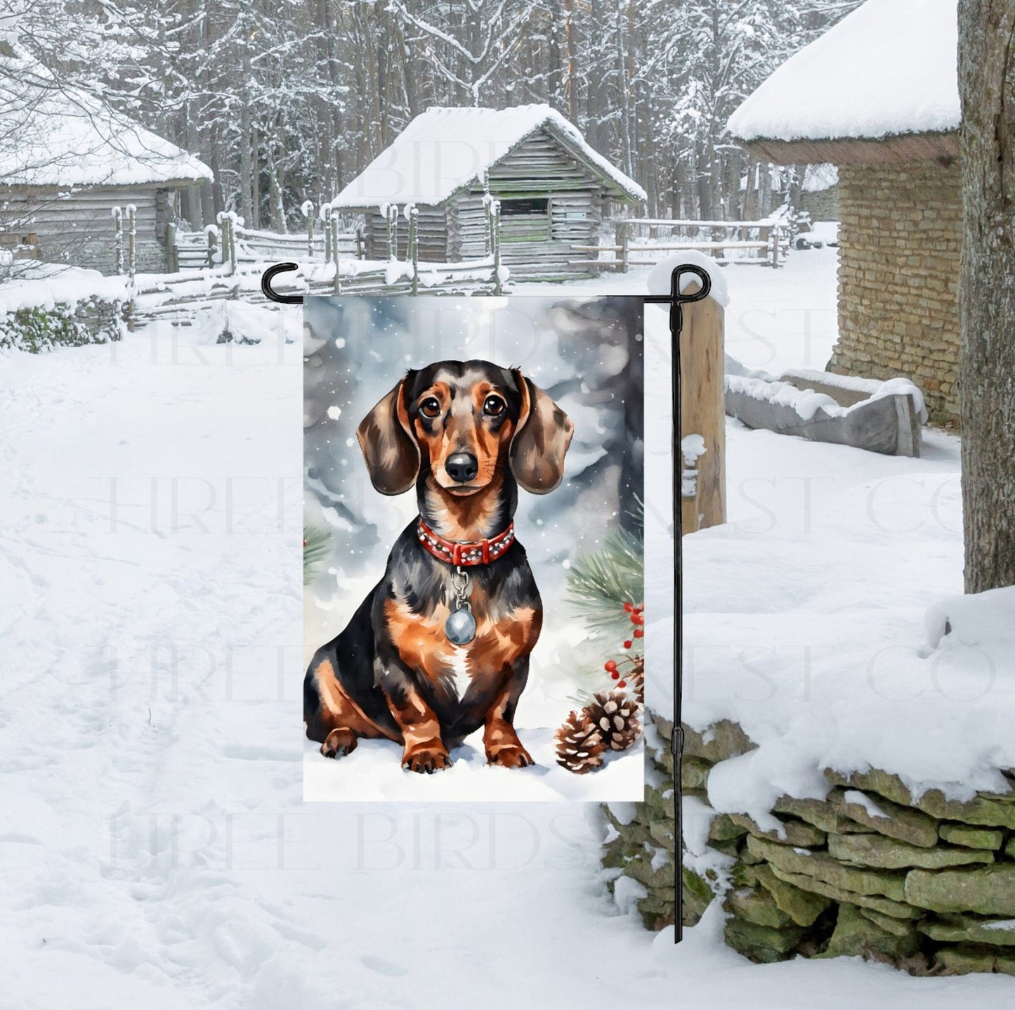 Dachshund Dog Double Sided Garden Flag - Winter Garden Flag - Christmas Decor - Dog Flag