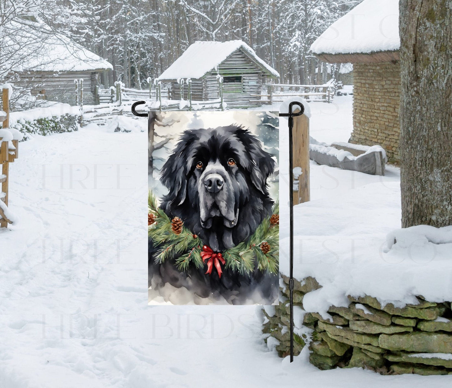 Newfoundland Dog Double Sided Garden Flag - Winter Garden Flag - Christmas Decor - Dog Flag