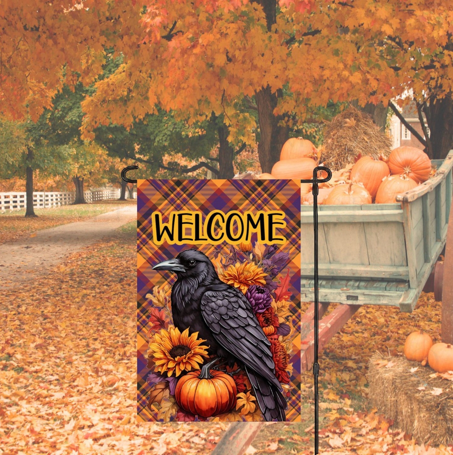Fall Crow Welcome Double Sided Garden Flag - Pumpkins Flag - Autumn Decor