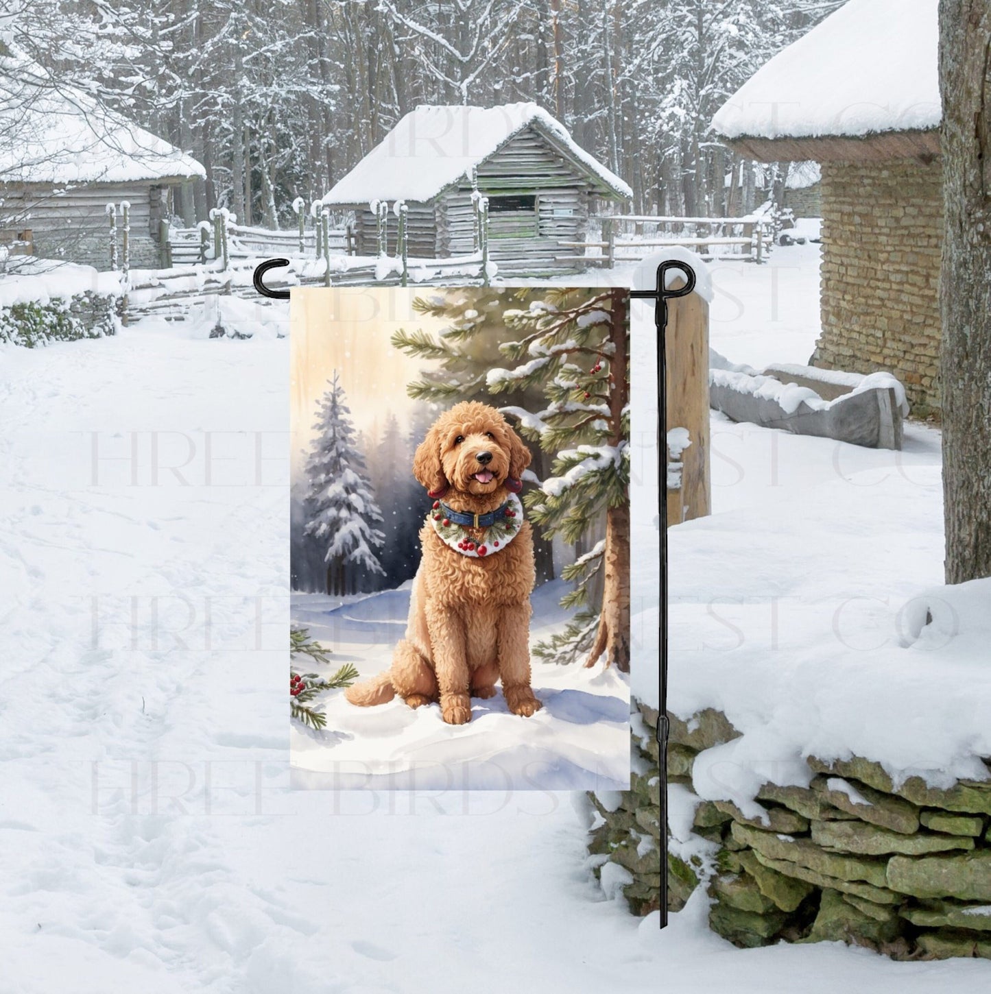 Labradoodle Double Sided Garden Flag - Winter Garden Flag - Christmas Decor - Dog Flag