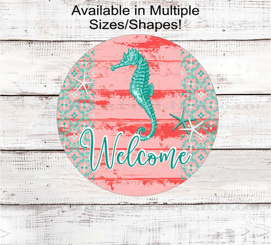 Beach Quatrefoil Seahorse Welcome Sign