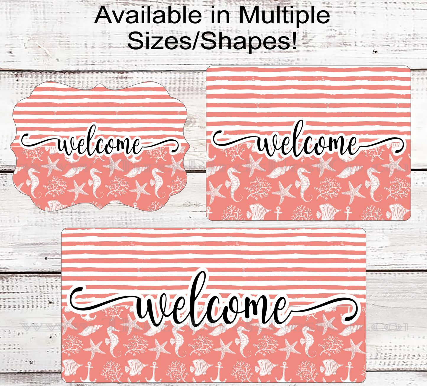 Beach Wreath Sign - Seahorse Decor - Starfish Wreath Sign - Welcome Wreath Sign - Three Birds Nest Co