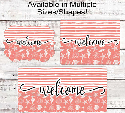 Beach Wreath Sign - Seahorse Decor - Starfish Wreath Sign - Welcome Wreath Sign - Three Birds Nest Co