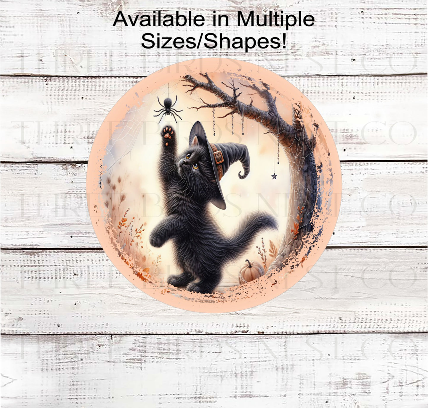 Halloween Black Cat with Spider Wreath Sign- H2168