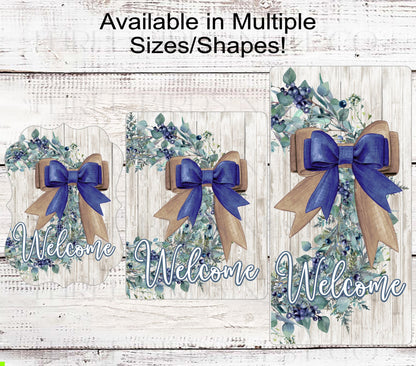 Welcome Wreath Sign - Blueberry Wreath - Rustic Farmhouse Wreath Signs