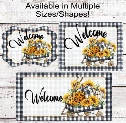 Fall Welcome Wreath Sign - Leopard Pumpkins - Pumpkin Wagon Sign - Buffalo Plaid Sign