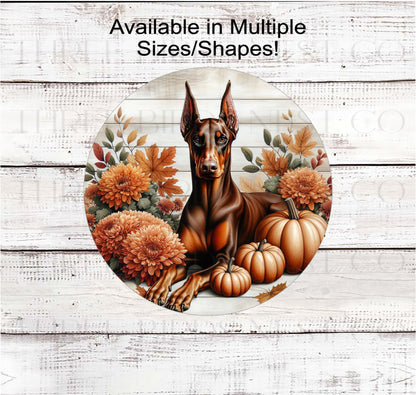 Fall Dog Wreath Sign, Red Doberman Pinscher Dog, Floral Wreath Sign- PA2143