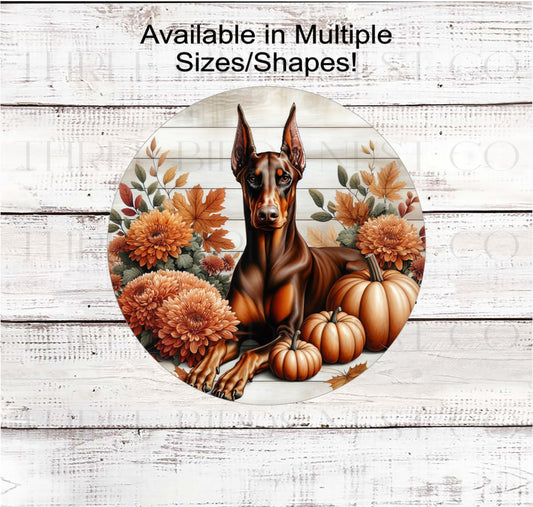 Fall Dog Wreath Sign, Red Doberman Pinscher Dog, Floral Wreath Sign- PA2143