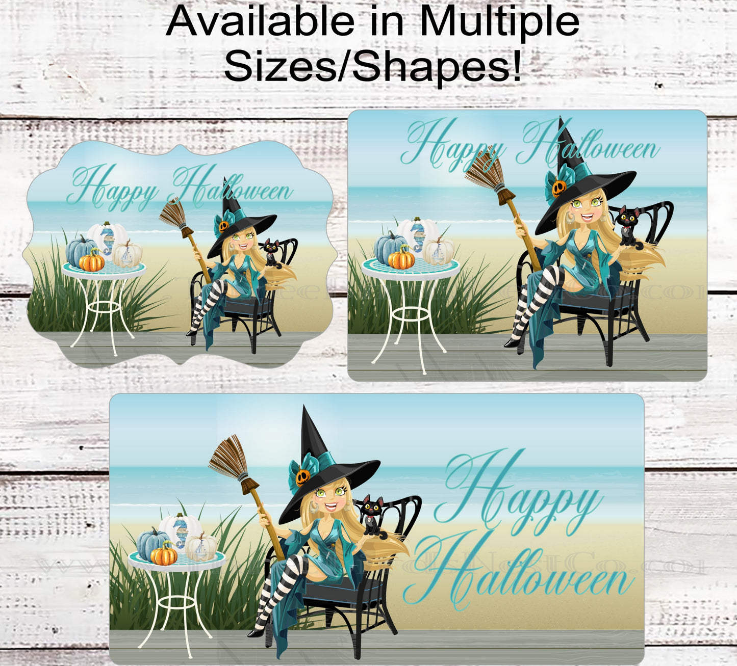 Happy Halloween Beach Witch Wreath Sign - Welcome to the Beach - Black Cat Sign