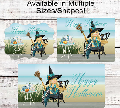 Happy Halloween Beach Witch Wreath Sign - Welcome to the Beach - Black Cat Sign