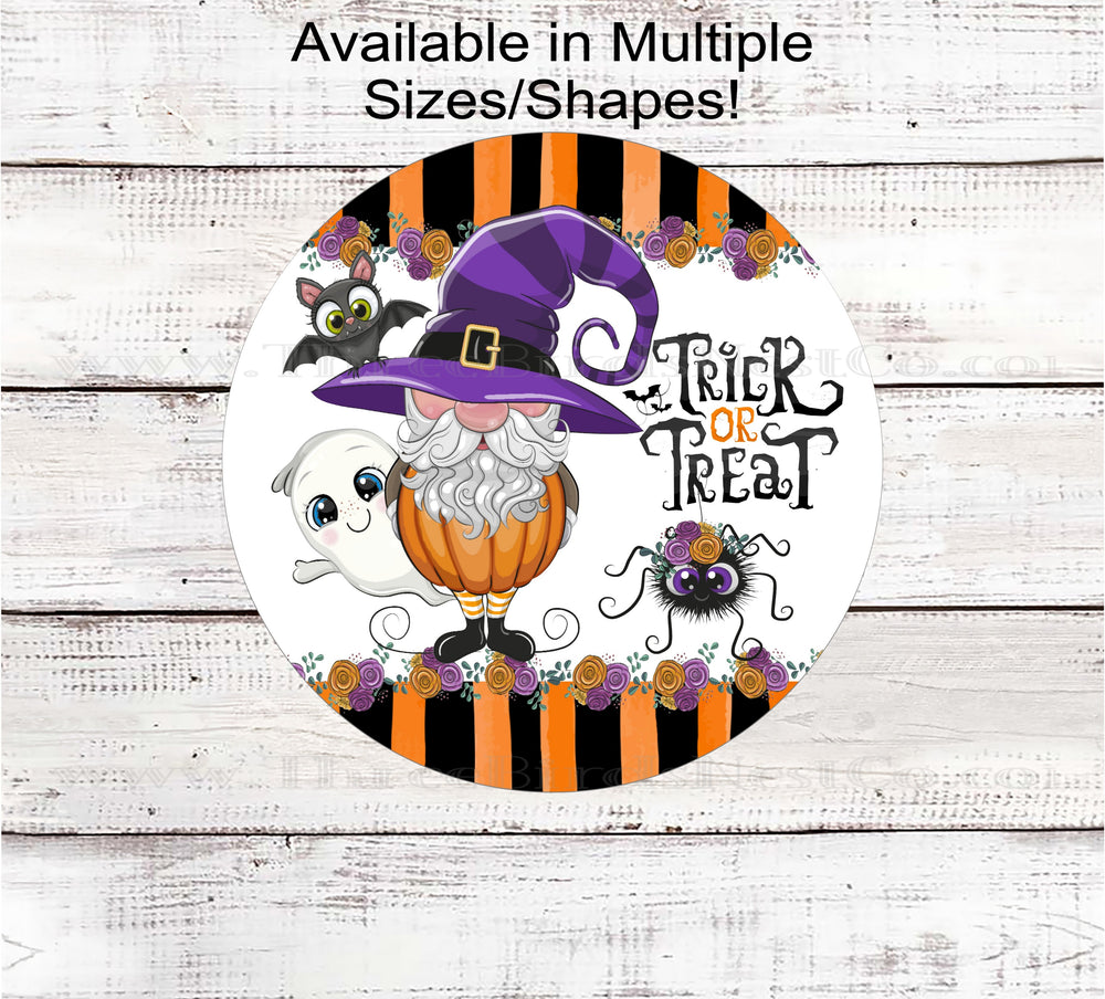 Happy Halloween Gnome Trick or Treat Sign - Bat Wreath Sign - Halloween Ghost - Spider Wreath Attachment