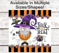 
              Happy Halloween Gnome Trick or Treat Sign - Bat Wreath Sign - Halloween Ghost - Spider Wreath Attachment
            