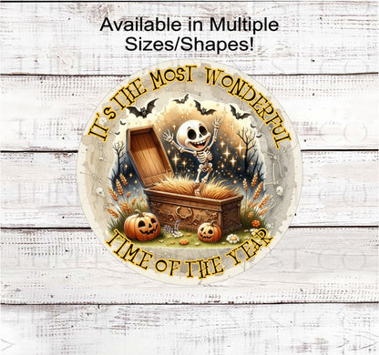 Happy Skeleton Wonderful Time Halloween Wreath Sign- H2182