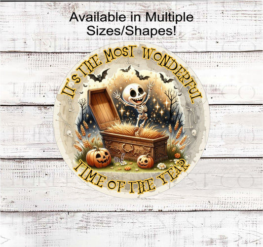 Happy Skeleton Wonderful Time Halloween Wreath Sign- H2182