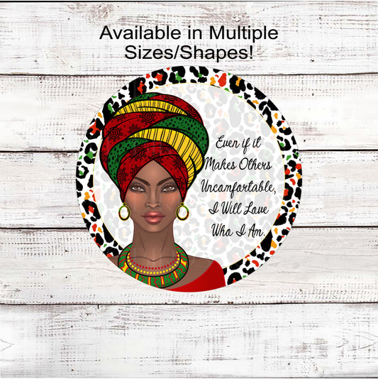 African American Leopard and Kwanzaa Colors Woman Sign