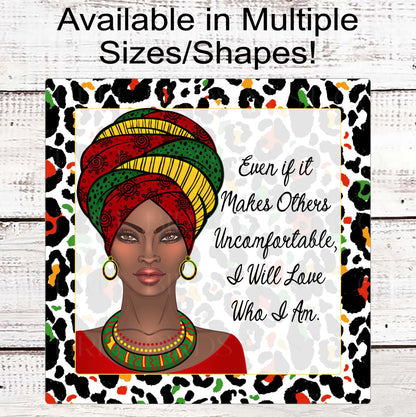 African American Leopard and Kwanzaa Colors Woman Sign
