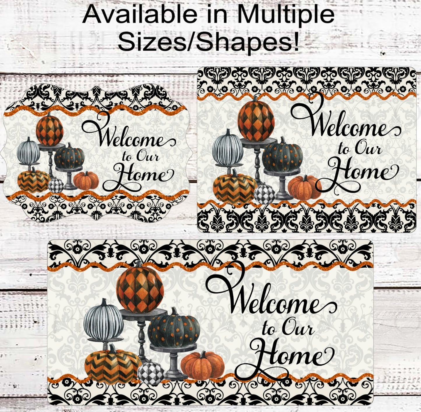 Welcome to Our Home Wreath Sign - Gothic Halloween - Painted Pumpkins - Spooky Sign