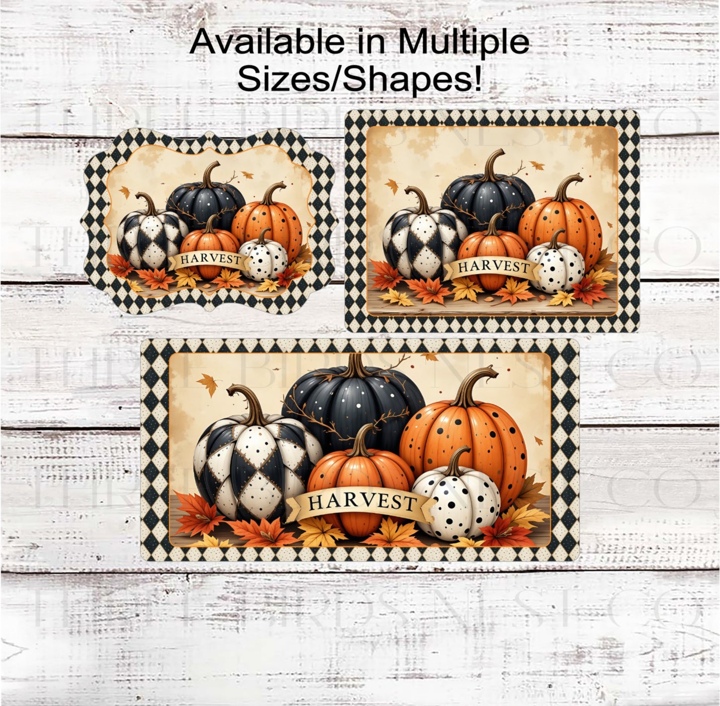Primitive Painted Pumpkins Fall Harvest Wreath Sign - FT2174