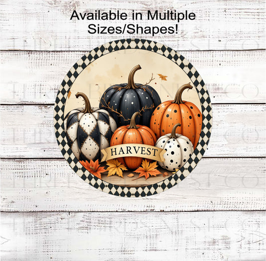 Primitive Painted Pumpkins Fall Harvest Wreath Sign - FT2174