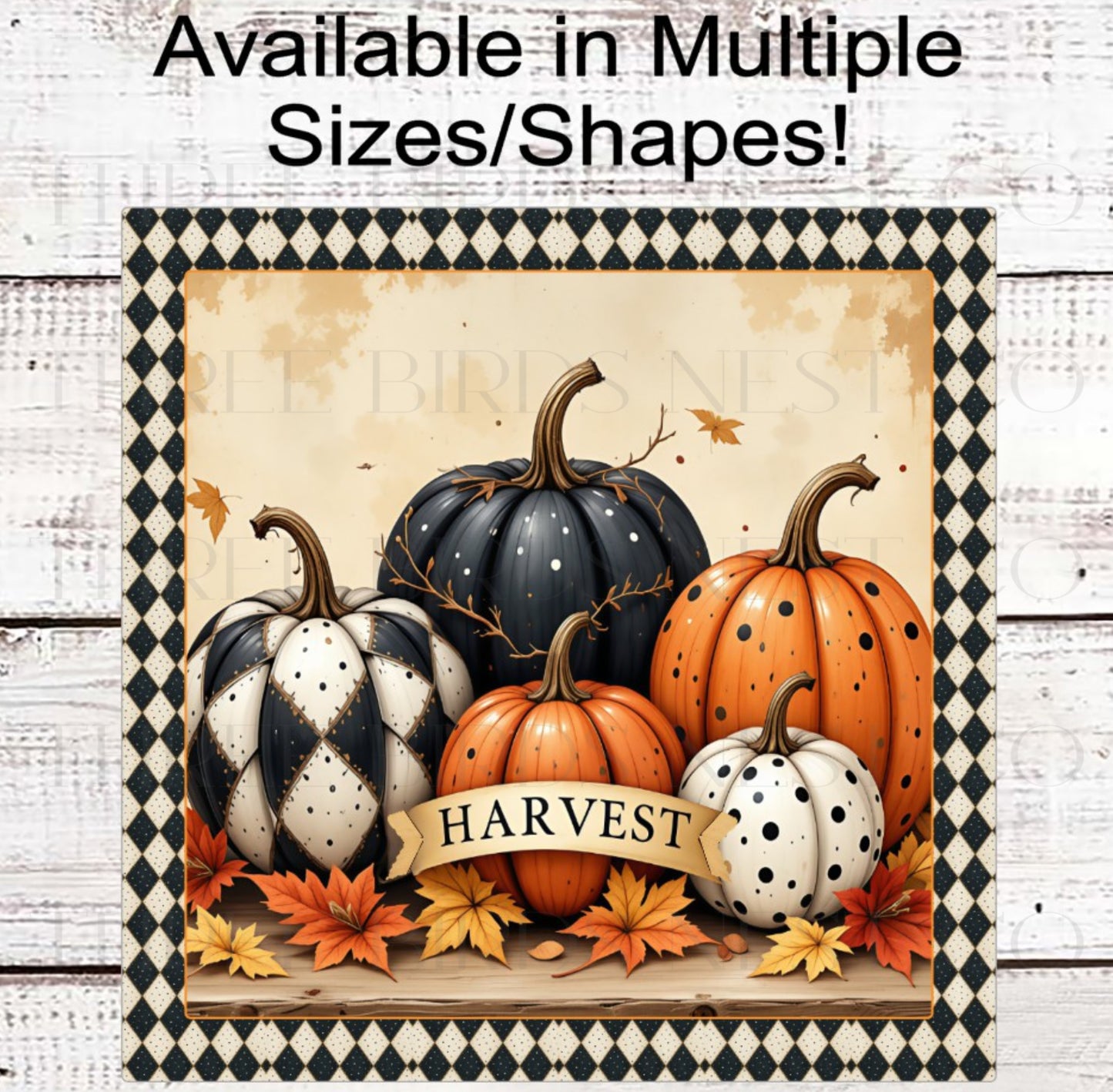 Primitive Painted Pumpkins Fall Harvest Wreath Sign - FT2174