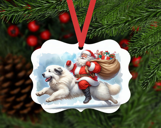 Santa and His Badger Great Pyrenees Dog Christmas Ornament